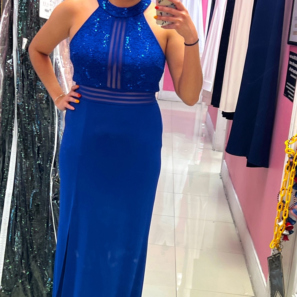 Blue halter top sequin dress‎